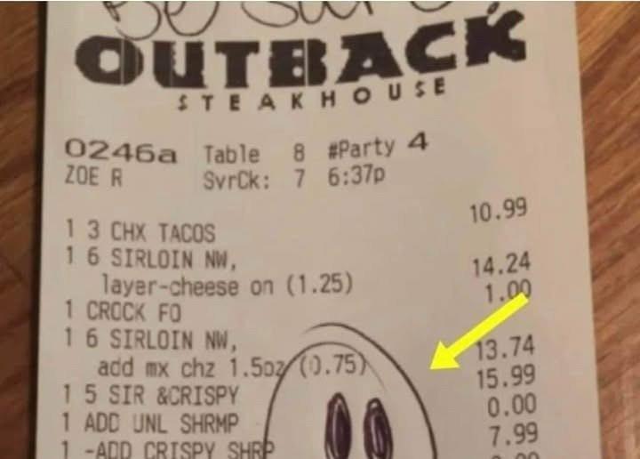Outback Workers Turn Heads Online After People See Message They Left On Cops’ Receipt