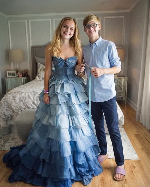 My Stepmom Refused to Give Me Money for a Prom Dress – My Brother Sewed One from Our Late Mom’s Jeans Collection, and What Happened Next Made Her Jaw Drop