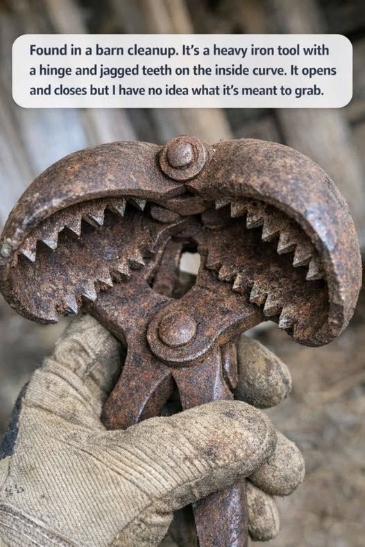 Found in a barn cleanup. It’s a heavy iron tool with a hinge and jagged teeth on the inside curve. It opens and closes but I have no idea what it’s me.